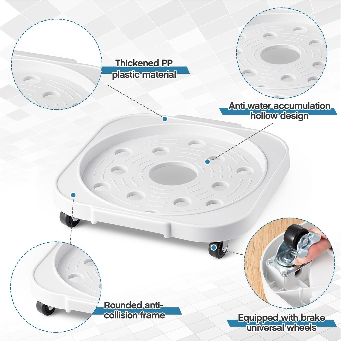 SiliFine 2 Pack 5 Gallon Water Bottle Jug Caddy with 4 Rolling Swivel Casters Wheels 5 Gallon Bucket Dolly for Heavy Duty Garden Flower Pot Movers, Plant Stroller, 11" Inside Diameter (White)