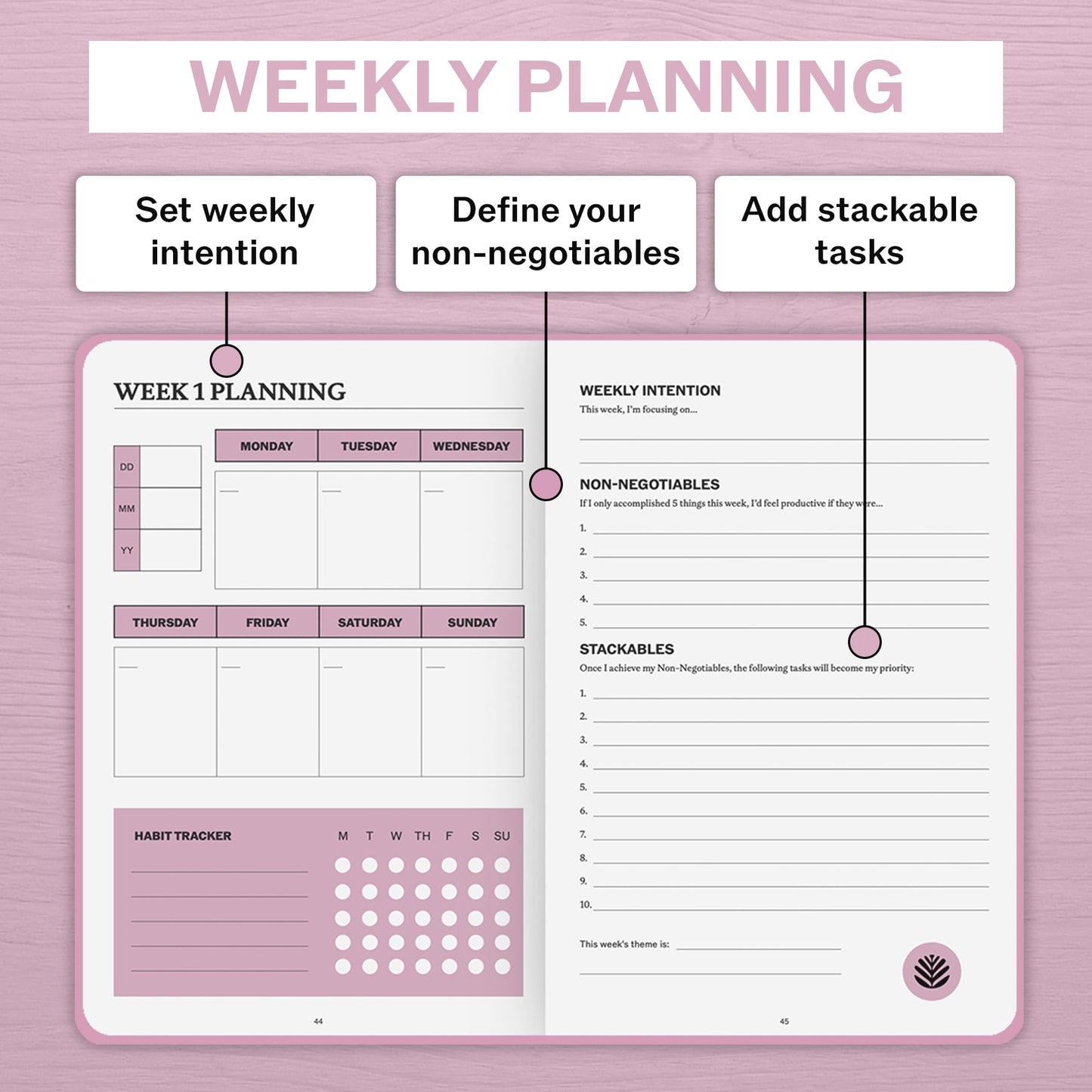 Sprouht Undated Daily Planner | 90 Day Daily & Weekly Productivity Journal with Hourly Schedule, To Do List, Goal Tracker & Habit Tracker | ADHD Planner for Men & Women | Hardcover Agenda (Pink)