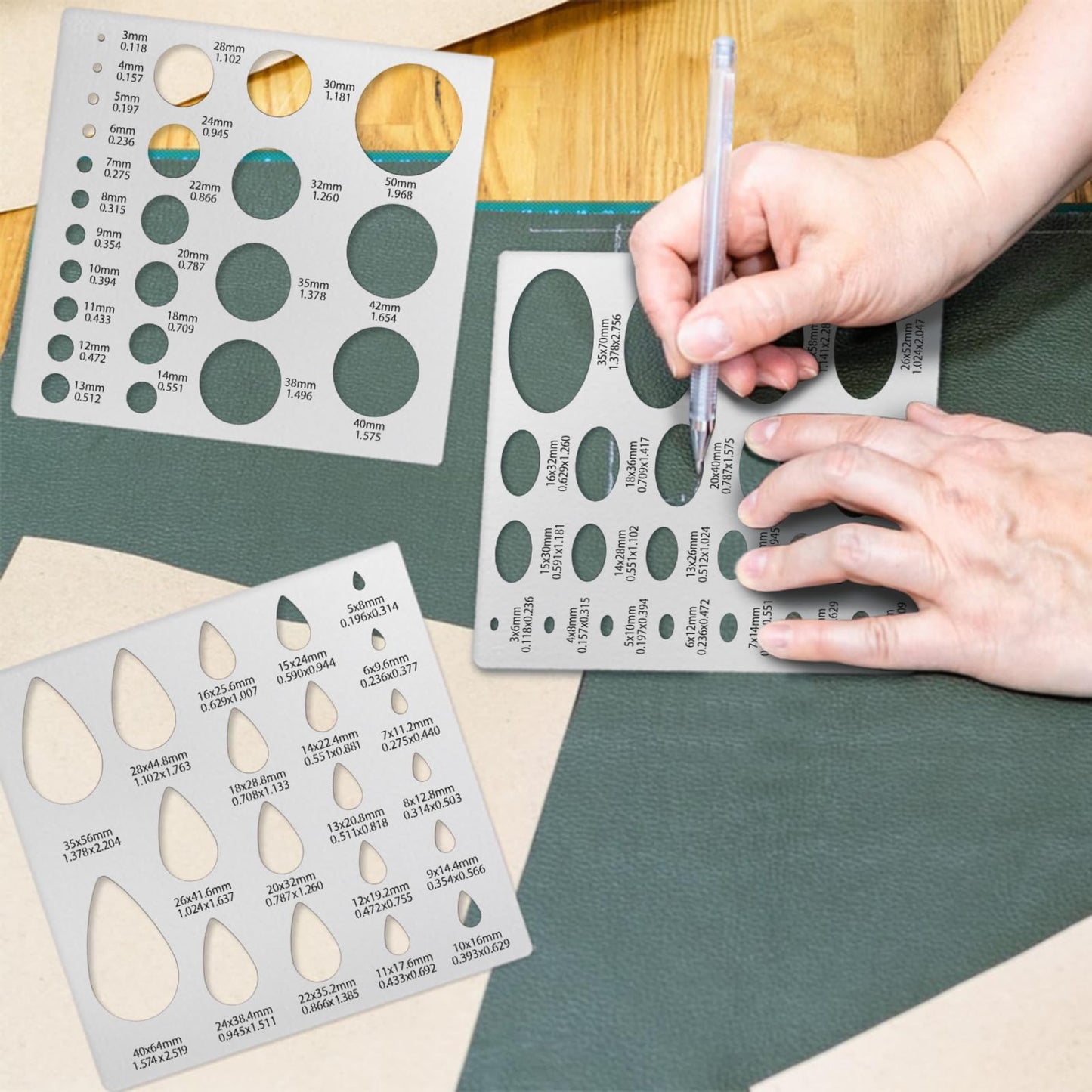 TWINKLEMON 3PCS Metal Stencils Ellipse Teardrop Circle Template for Drafting Round Stencil Jewelry Making Templates Art Oval Tool Metal Geometric Stencil for Office and DIY Bracelets Earrings