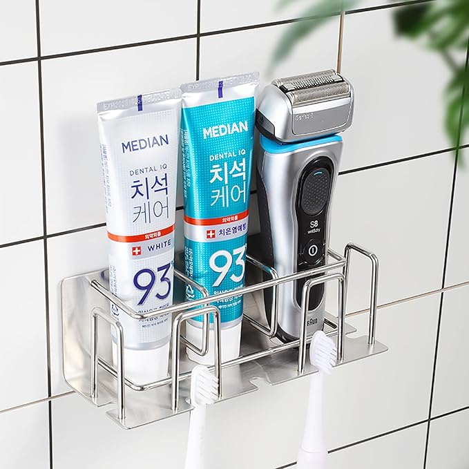 HANZE Toothbrush and Toothpaste Holder Wall Mounted – Space-Saving Bathroom Organizer (Black)