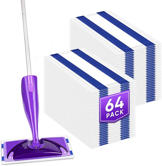 GLIMGLINT Mop Pad Refills Compatible with Swiffer Wet Jet, 4-Layer Thickened & Super Absorbent, WetJet Pads Refills, Cleaning Pads, Disposable Dry Floor Mop Pads, 64 Count