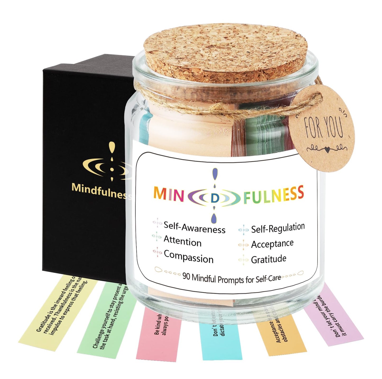 NStuiv Mindfulness Jar Motivational and Inspirational Cards with 90 Daily Affirmations Anxiety Relief Relaxation Self Care Easter Gifts for Men Women Office Desk Accessories for Work