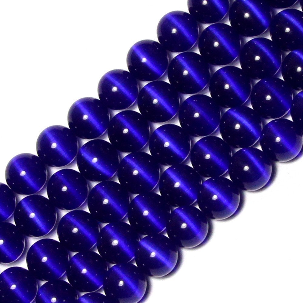 HAAMIIQII 60pcs 6mm Dark Blue Cat Eye Beads Round Loose Gemstone Beads for Jewelry Making Strand 15 Inch