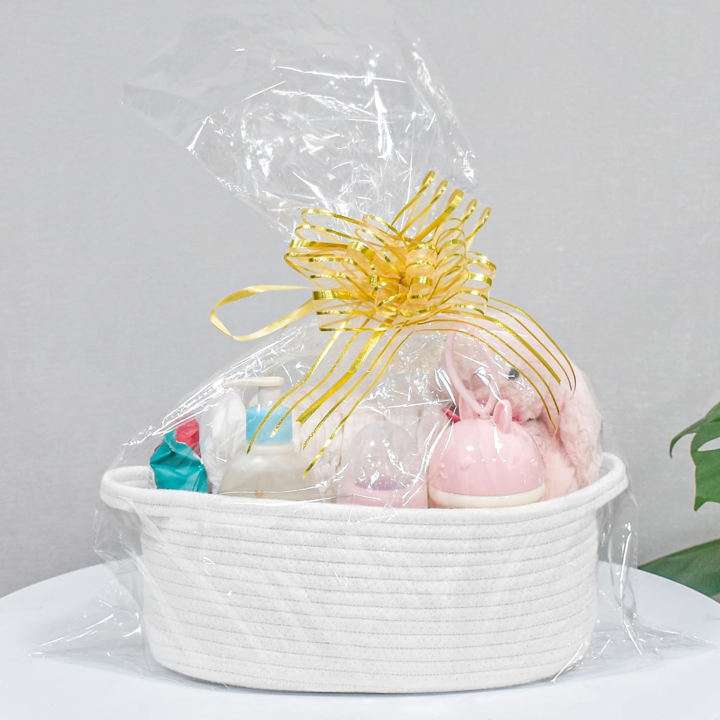 ABenkle Small Basket with Handles, Boho Decorative Rope Woven Dog Cat Toy Storage Bin Shelf Storage Organizer, Easter Christmas Gift Basket, 12"x8"x5", White
