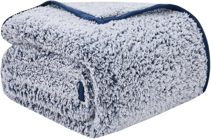 EMME Fuzzy Blanket Soft Fleece Throw Blankets for Women, Fluffy Sherpa Throws(Plush Navy,108"x90")
