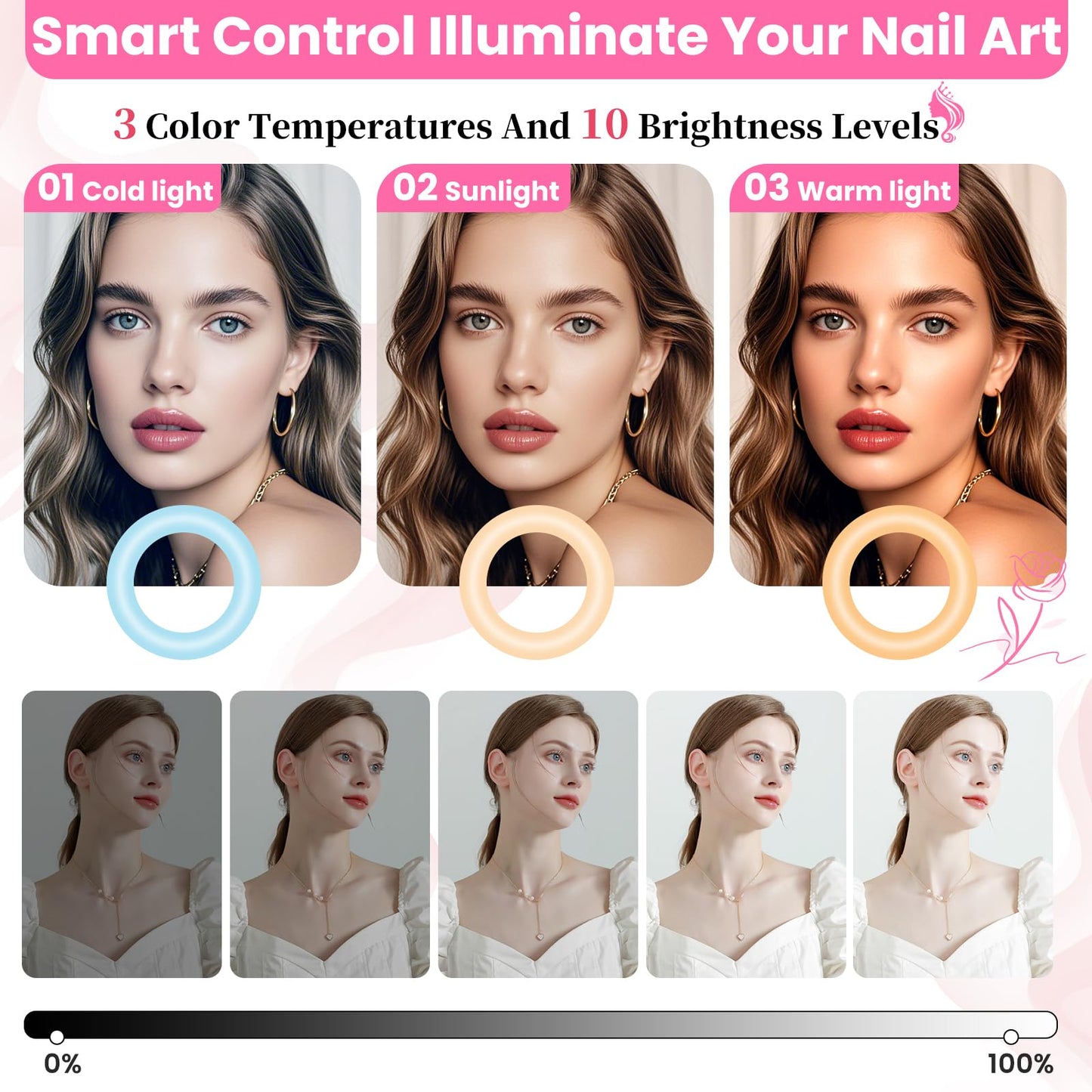 Uiopy Nail Half Moon Light: Arch Rhinestone LED 29in Moonlight with Phone Holder Stand 3 Light Colors /10 Brightness Levels - Professional Nail Salon Esthetician Media Tech(Diamond,Large)