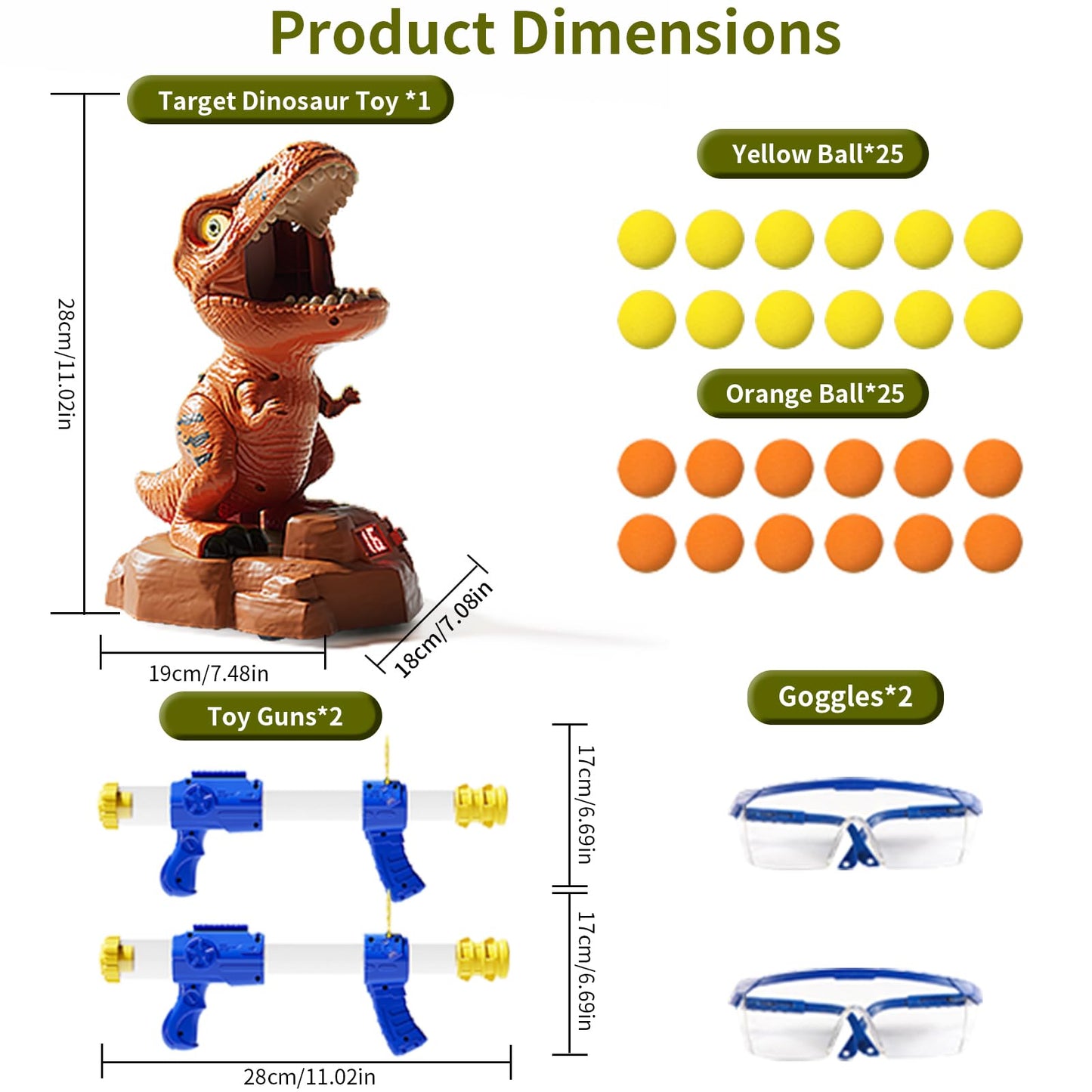 Siwuoke Dinosaur Shooting Game with Auto-Moving Target, 2 Air Blasters & 50 Foam Balls, Interactive Toy for Kids, Gift for Boys & Girls Ages 3 4 5 6 7 8 Years Old