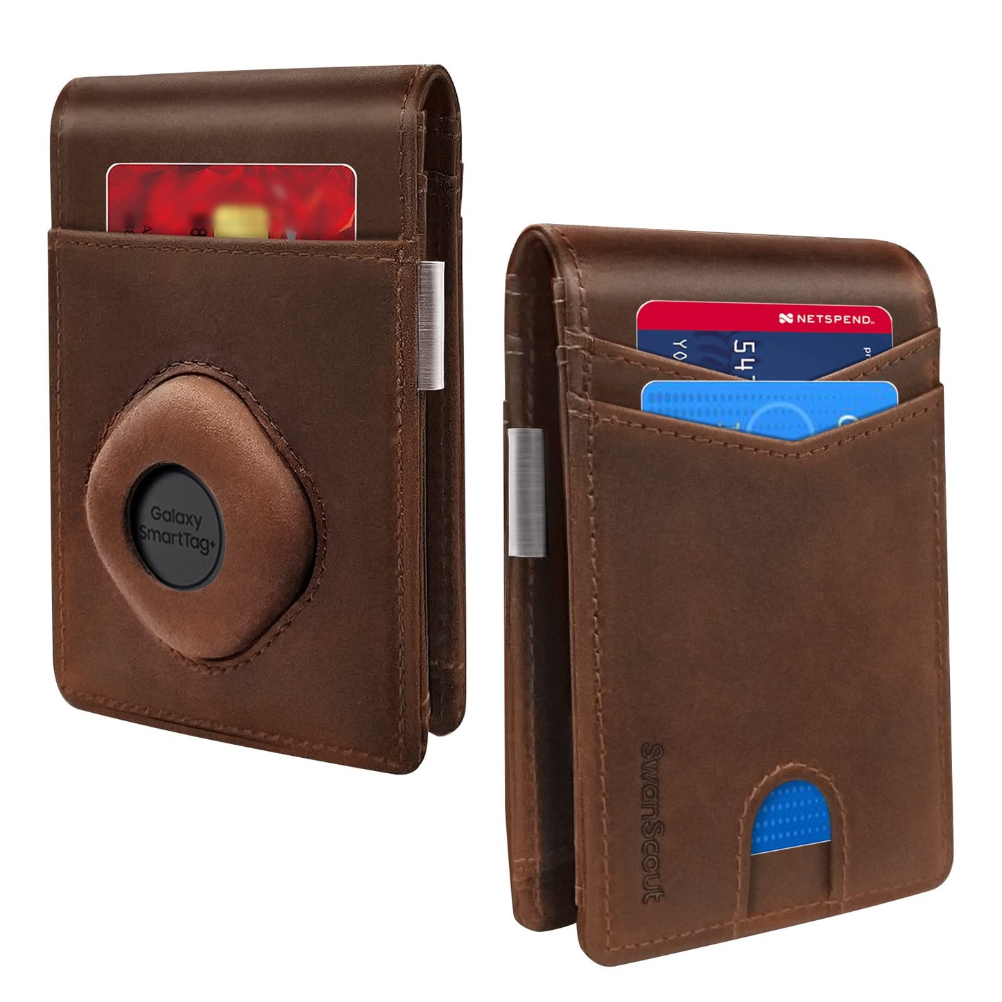 Wallet for Samsung Galaxy SmartTag & SmartTag+ Plus, Money Clip Version, RFID Blocking Genuine Leather Bifold Wallet with Gift Box (Not Include Tracker)