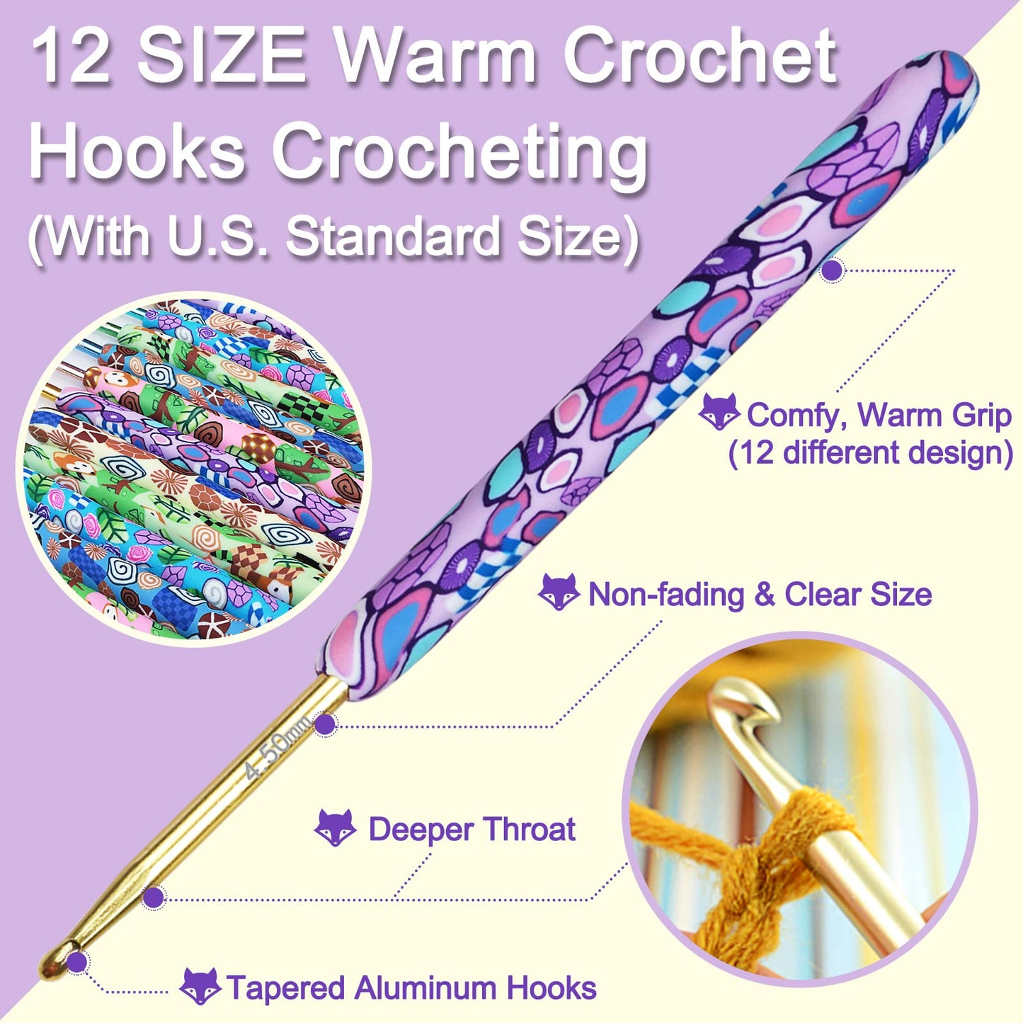 Coopay Complete Crochet Hooks Set for Beginners, 2.25mm-8mm Crochet Hook, Ergonomic Crochet Hooks for Arthritic Hands, Cute Animal Print Comfort Grip, Crochet Needles for Blankets Dolls, Crochet Gifts