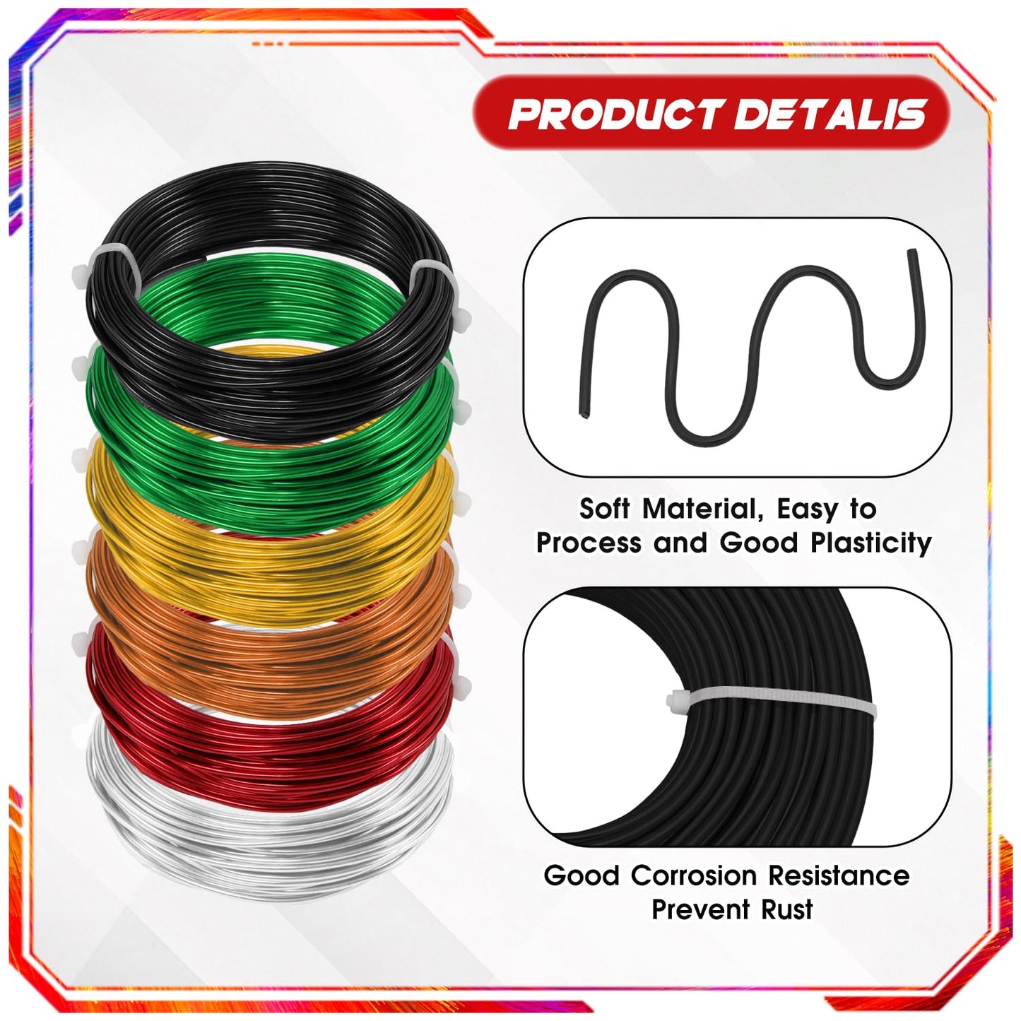 YTKavq Aluminum Craft Wire,14 Gauge 6 Rolls Jewelry Beading Wire for Jewelry Making, DIY Crafts & Floral Design - Soft Bendable Metal Wire, Perfect Alternative to Copper Wire (33FT x 6)
