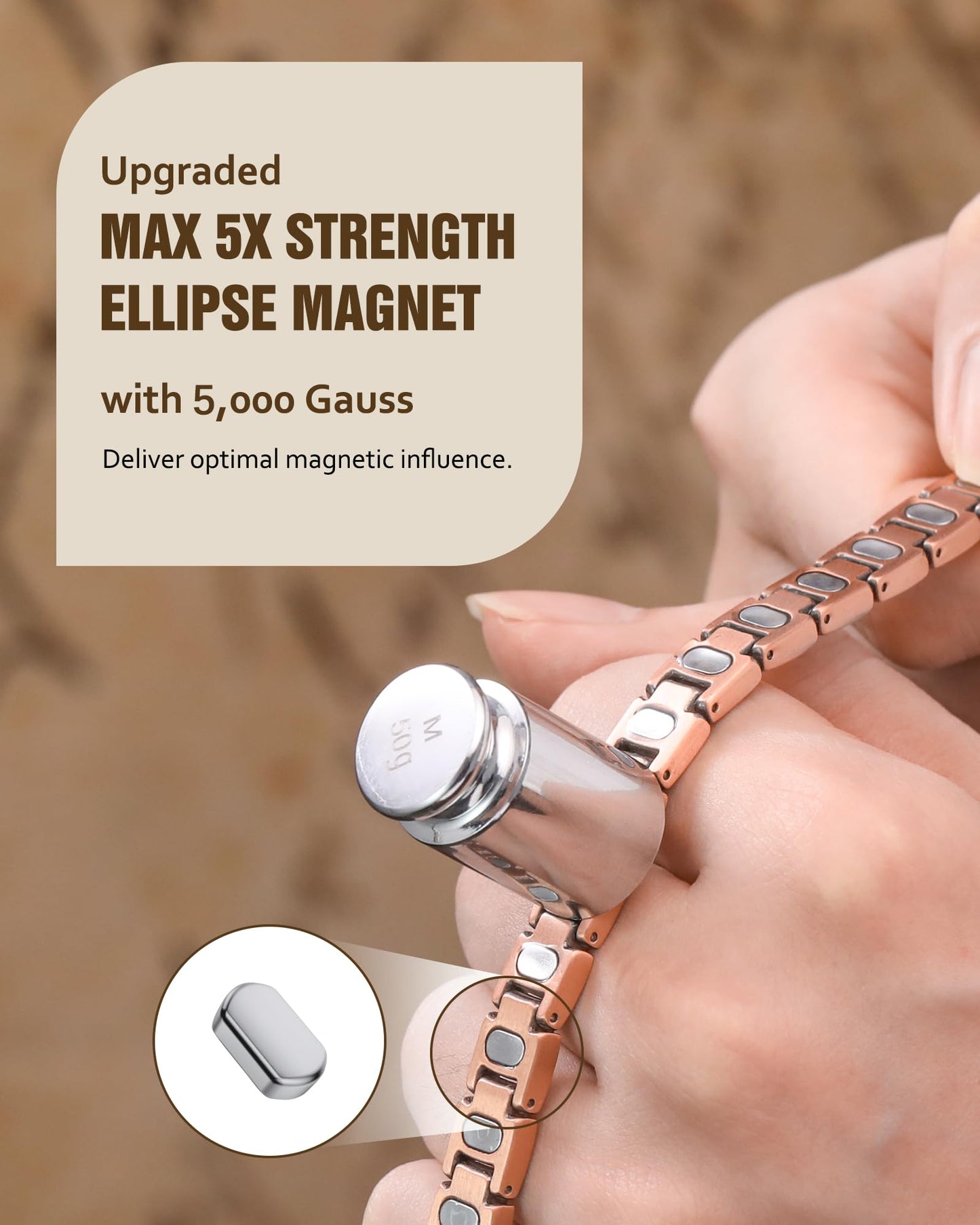 Jecanori 5X Strength Magnetic Copper Bracelet for Women —Updated 5,000 Gauss Ellipse Magnets — Premium Butterfly Clasp & Adjustable Length