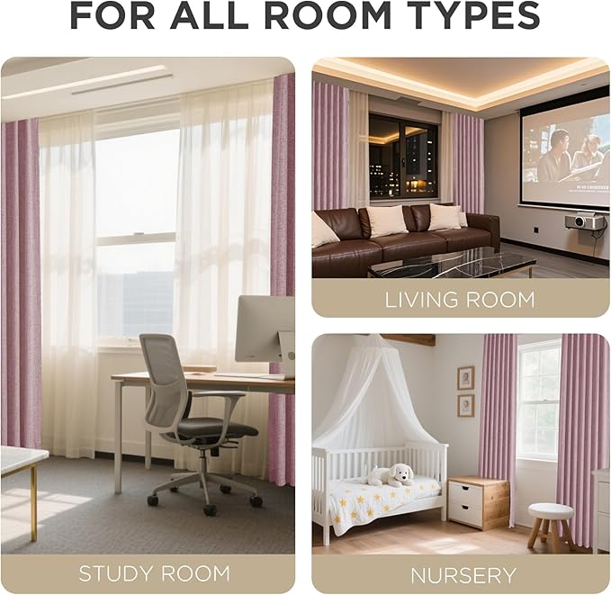 Joydeco Blackout Curtains for Bedroom - 100% Light Blocking 2 Panels Set Pink Drapes 42" W x 84" L, Thermal Insulated Room Darkening Curtains, Linen Textured for Living Room, Rod Pocket & Back Tabs
