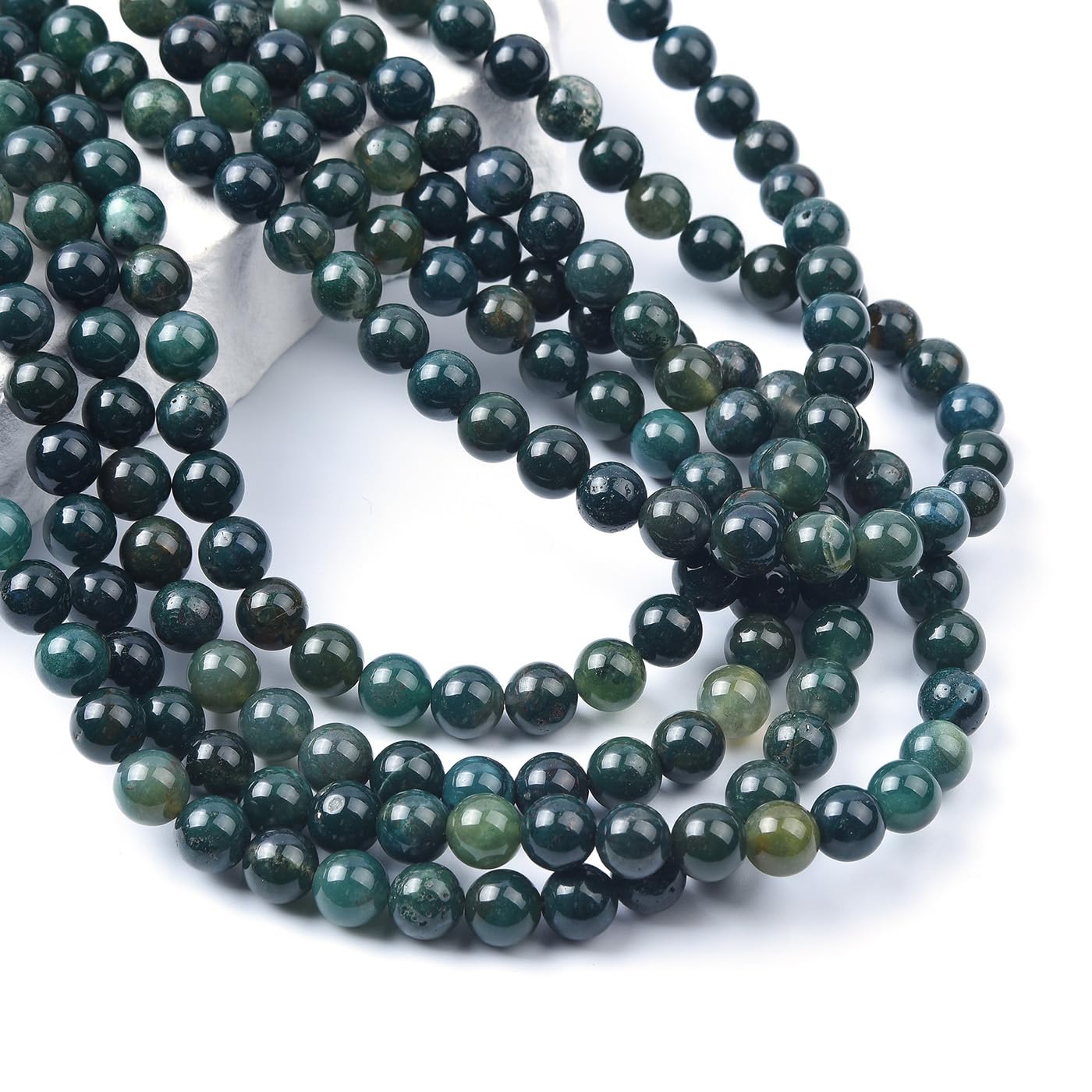 Genuine Green Moss Agate Beads for Jewelry Making Gemstone Semi Precious Stone Round 10mm Strand 15"(37-38pcs)