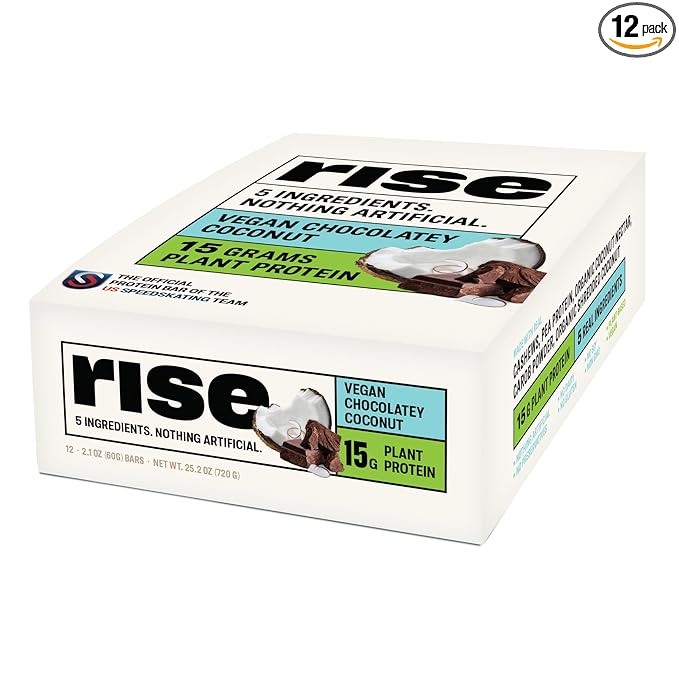 Rise Pea Protein Bar - Chocolately Coconut | Breakfast Bar & Protein Snack 15g Protein Just 5 Whole Food Ingredients Non-GMO Gluten-Free Soy Free
