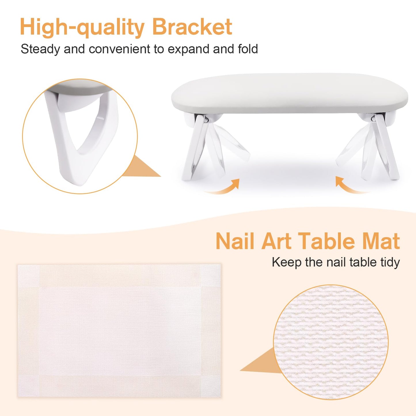 Subay Nail Arm Rest, Foldable PU Leather Nail Hand Rest for Acrylic Nails Cushion Hand Holder, Nail Hand Pillow Nail Art Accessories Tool for Manicure Salon Use - White