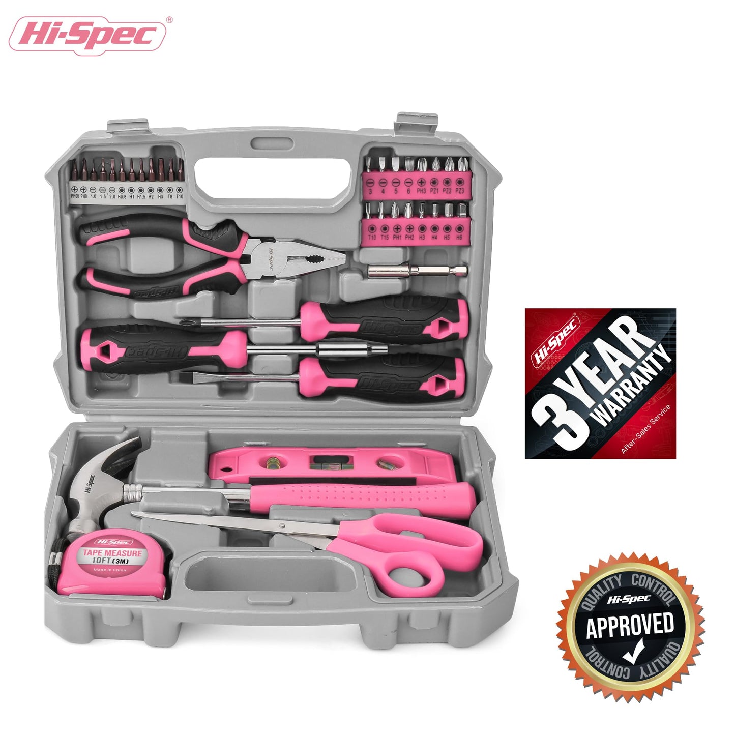 Hi-Spec Tool Kit, General Household Hand Tool Set with Toolbox Storage Case, All-in-One Compact Toolkit for DIY & Dorm Use, Pink