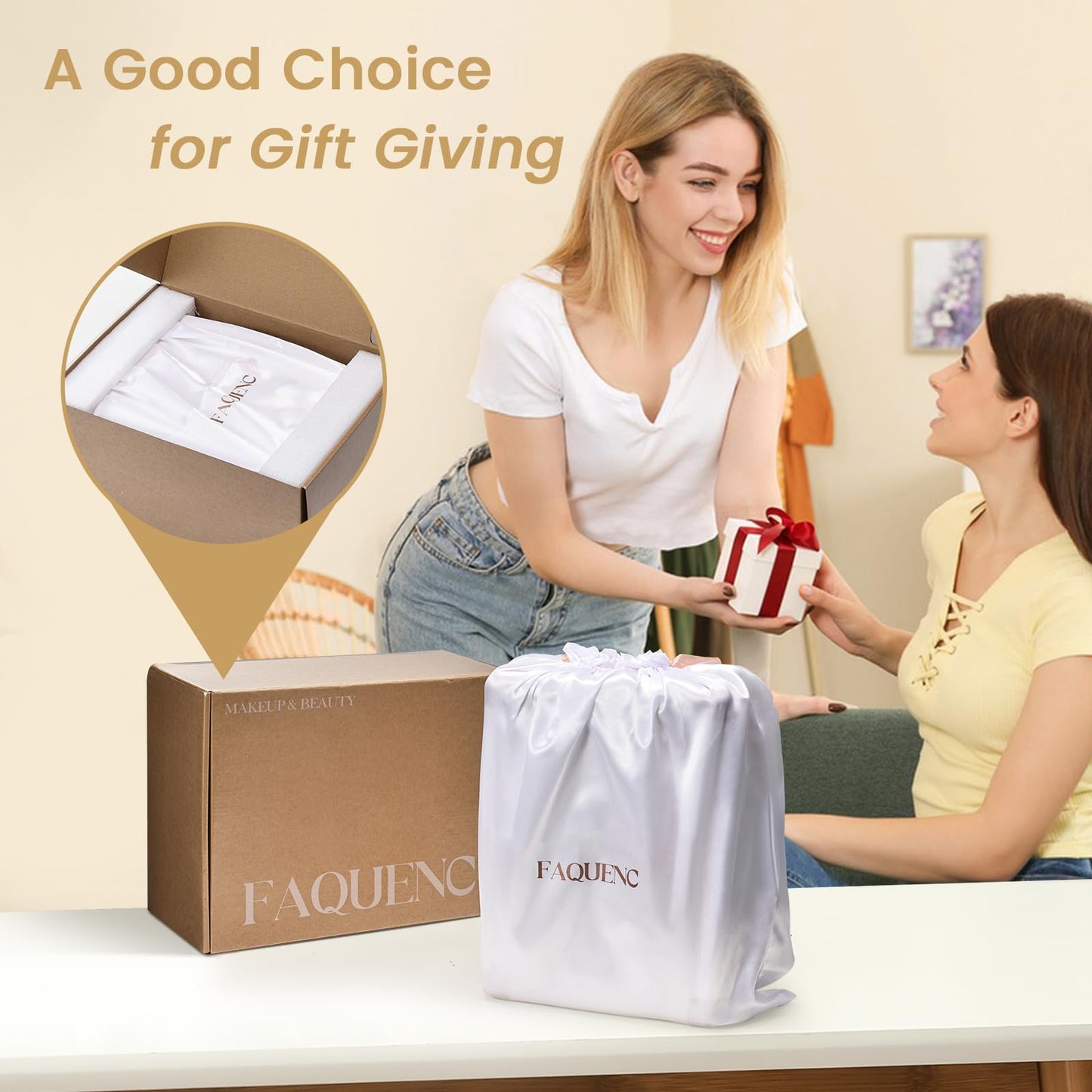 Faquenc Lighted Makeup Case with Detachable Tray, Beige Vegan Leather Makeup Box Rechargable 3-Color LED Mirror, Travel Train Case Makeup Bag Organizer with Champagne Alloy