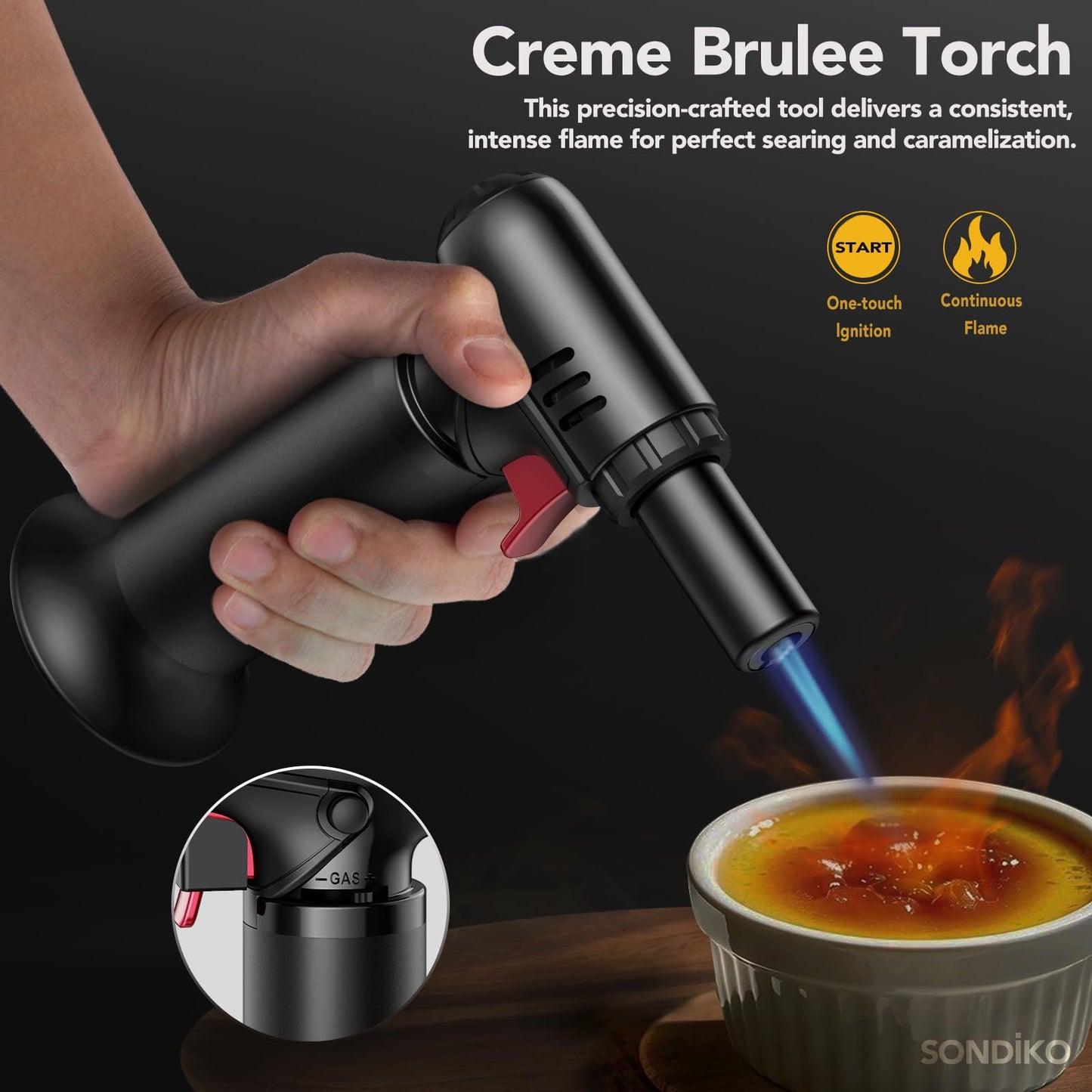 Sondiko Butane Torch Lighter with Visible Fuel Window, Refillable Soldering Torch with Adjustable Flame for Welding, Resin Art, Industrial(Butane Gas Not Included)