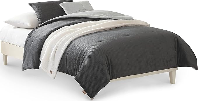 UGG Remina Twin Comforter Set 4 Piece Bed in a Bag with Throw Blanket, Decorative Pillow, Sham, and Reversible Comforter Hypoallergenic Washable College Dorm Bedding, Twin XL, Charcoal Grey
