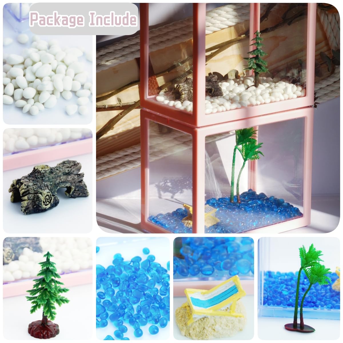 2 Pack Sea Monkey Fish Tank, Mini Betta Fish Tank Stackable Aquarium Tank Kit with Aquarium Gravel & Micro Landscape, 0.6 Gallon Acrylic Fish Bowl Tiny Shrimp Tank for Baby Fish Crab Moss Ball
