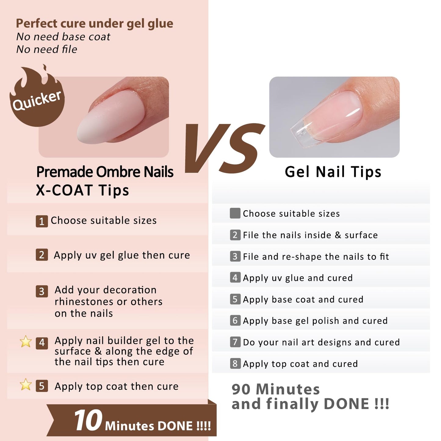 BTArtboxnails XCOATTIPS Ombre Nails - Short Almond Press on Nails, 160Pcs 16 Sizes Nude Press on Nails Peach, Soft Gel Nails False Nail, Soak Off Acrylic Fake Nails Extensions