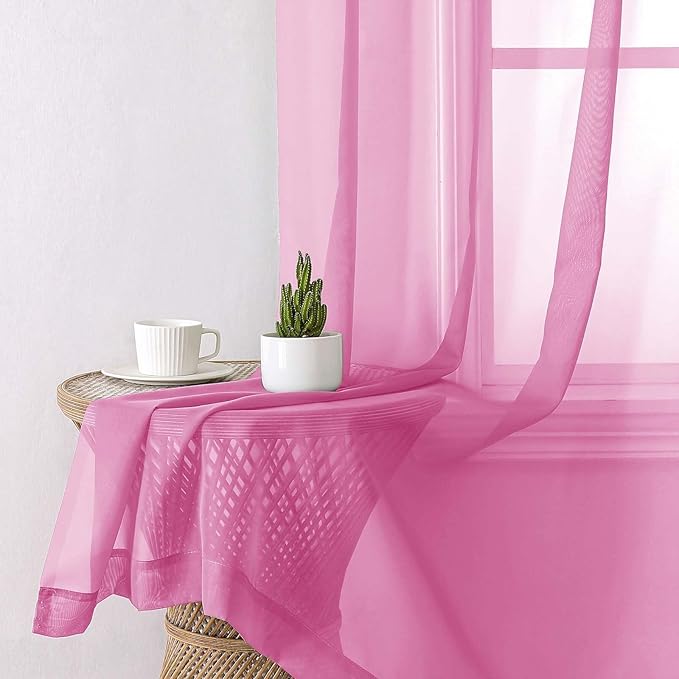 Lecloud Hot Pink Sheer Curtains 72 Inches Long 2 Panels, Solid Voile Light Filtering Living Room Curtains for Bedroom, Rod Pockets Window Treatment Transparent Airy Drapes, Each Panel 42" W x 72" L