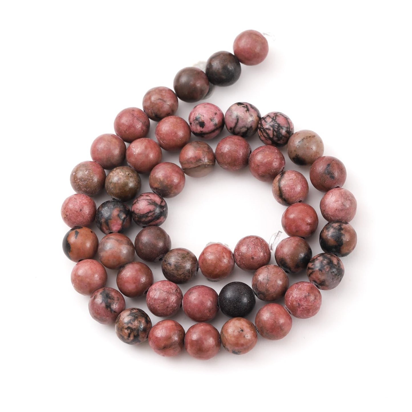 8mm 45pcs DIY Natural Black Line Rhodonite Stone Beads Round Healing Crystal Gemstone Loose Beads for Jewelry Making Handmade Bracelet Necklace