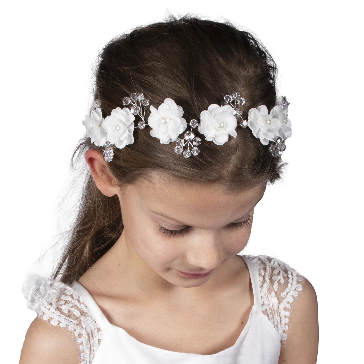 Needzo White Flower Hair Vine, Bridal, Wedding, First Communion Headpiece, Accessories for Girls and Women, One Size