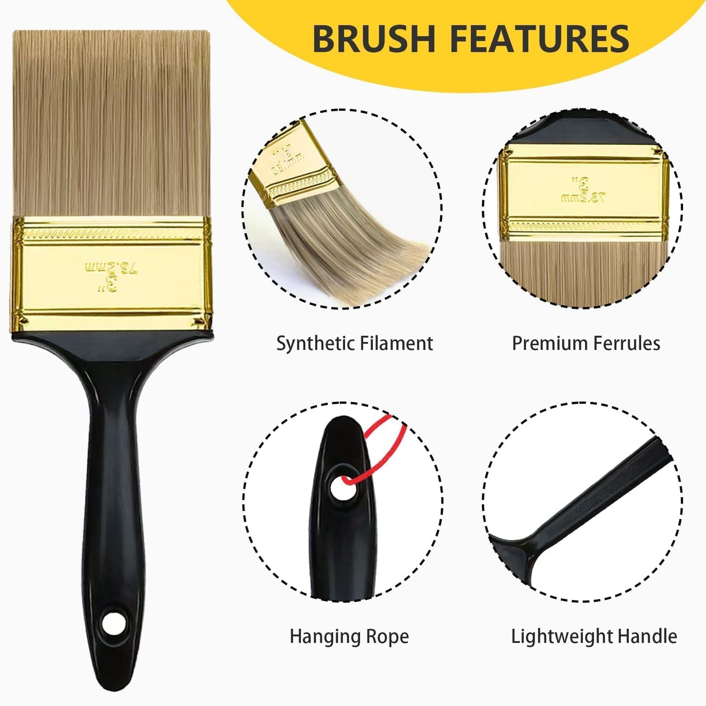 Crozzfog Paint Brush Set, 20 Pack Paint Brushes, 5 Sizes (1" 1.5" 2" 3" Flat & 1.5" Angled), Bulk Paint Brushes for Walls, Home Furniture, Fences, and Interior & Exterior Home Improvement