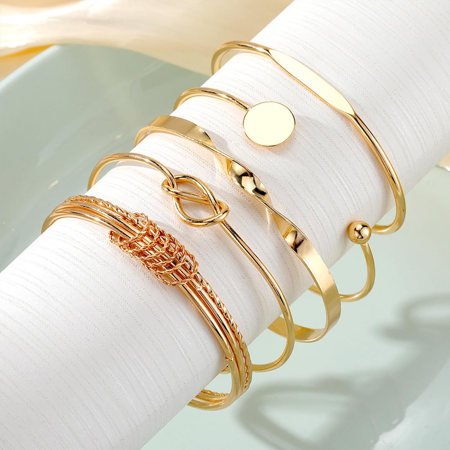 IFKM Gold Bangles Bracelets For Women, 14k Gold Plated Multi Layer Stackable Cuff Bracelet Set, Trendy Elegance Charms Non Tarnish Minimalist Textured Boho Jewelry Gift for Women