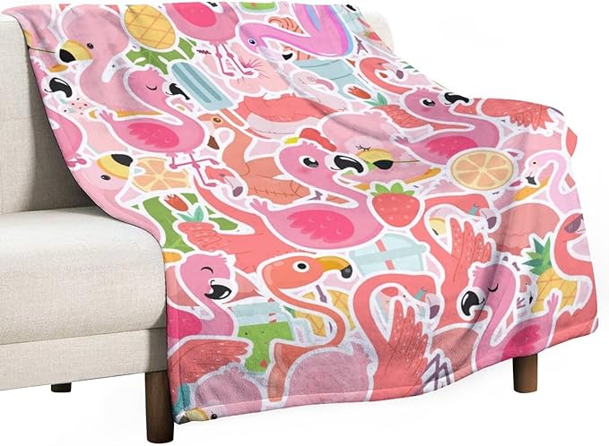 Flamingo Blanket Gifts - 30 x 40 Inches Funny Flamingo Throw for Girls - Pink Soft Fuzzy Plush Blankets for Chair