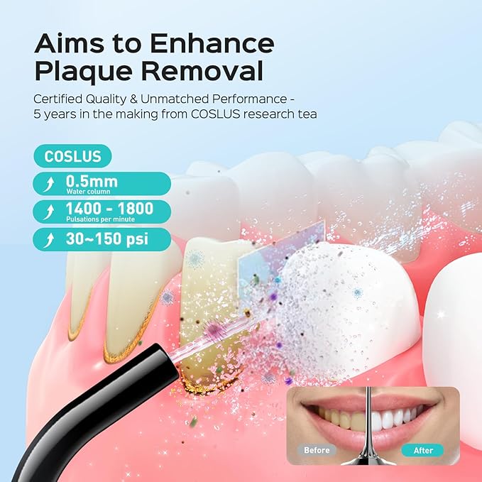 COSLUS Water Dental Flosser Pick for Teeth: 4 Modes Cordless Portable 300ML Larger Tank Water Teeth Cleaner IPX7 Waterproof Flossing Cleaning Picks for Home Travel Black C30(FC5360)