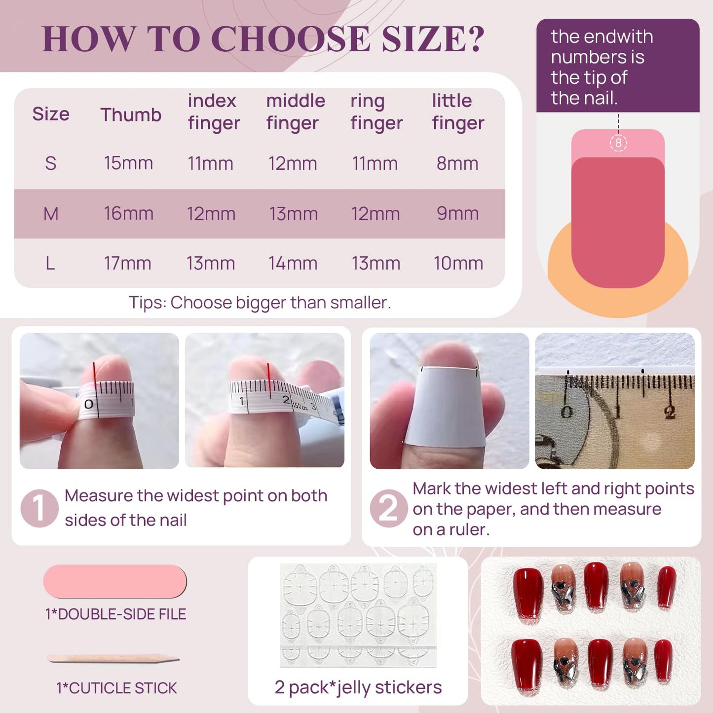 XODITO Fake Nails Set Red Medium Square Bling Glossy Rhinestone False Nail Tips, Press On Nails, Artificial Art Nails Finger Manicure for Women and Girls(CDJ0002-M)