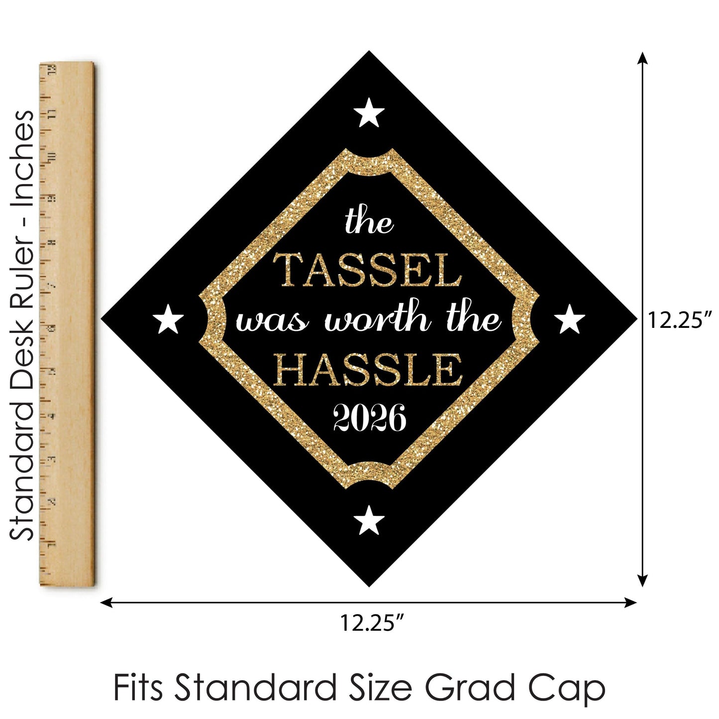 Big Dot of Happiness 2026 Graduation Cap Decorations - Premium Gold Cap Cover Kit, Custom Grad Display, DIY Graduation Cap Topper, Class of 2026 Celebration Set