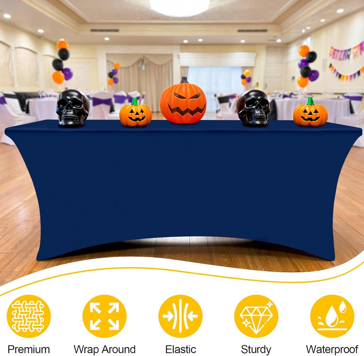 Smiry 2 Pack Spandex Table Cloth 5FT, Elastic Fitted Stretch Tablecloths, Washable and Wrinkle Free Rectangular Patio Table Cover for Outdoor, Wedding, Banquet & Parties (Navy, 60Lx30Wx30H Inch)