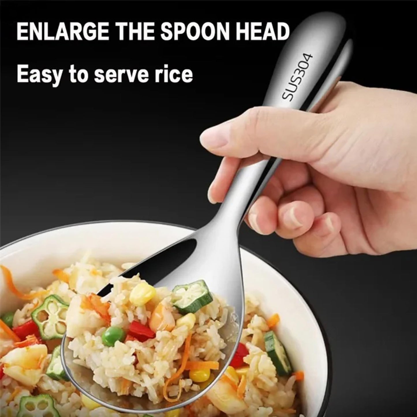 Comicfs 2Pcs Rice Spoon 304 Stainless Steel Rice Paddle Spoon Thickened Nonstick Rice Spatula Rice Scooper Rice Cooker Spoons Food Serving Scooper Kitchen Utensils for Home Restaurant Hotel (Bright)