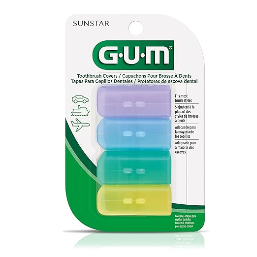 GUM Toothbrush Cap, Toothbrush Covers for Travel or Home Use, 4 Pastel Colors, Sanitizing Toothbrush Protector, 4 Covers(Pack of 6)