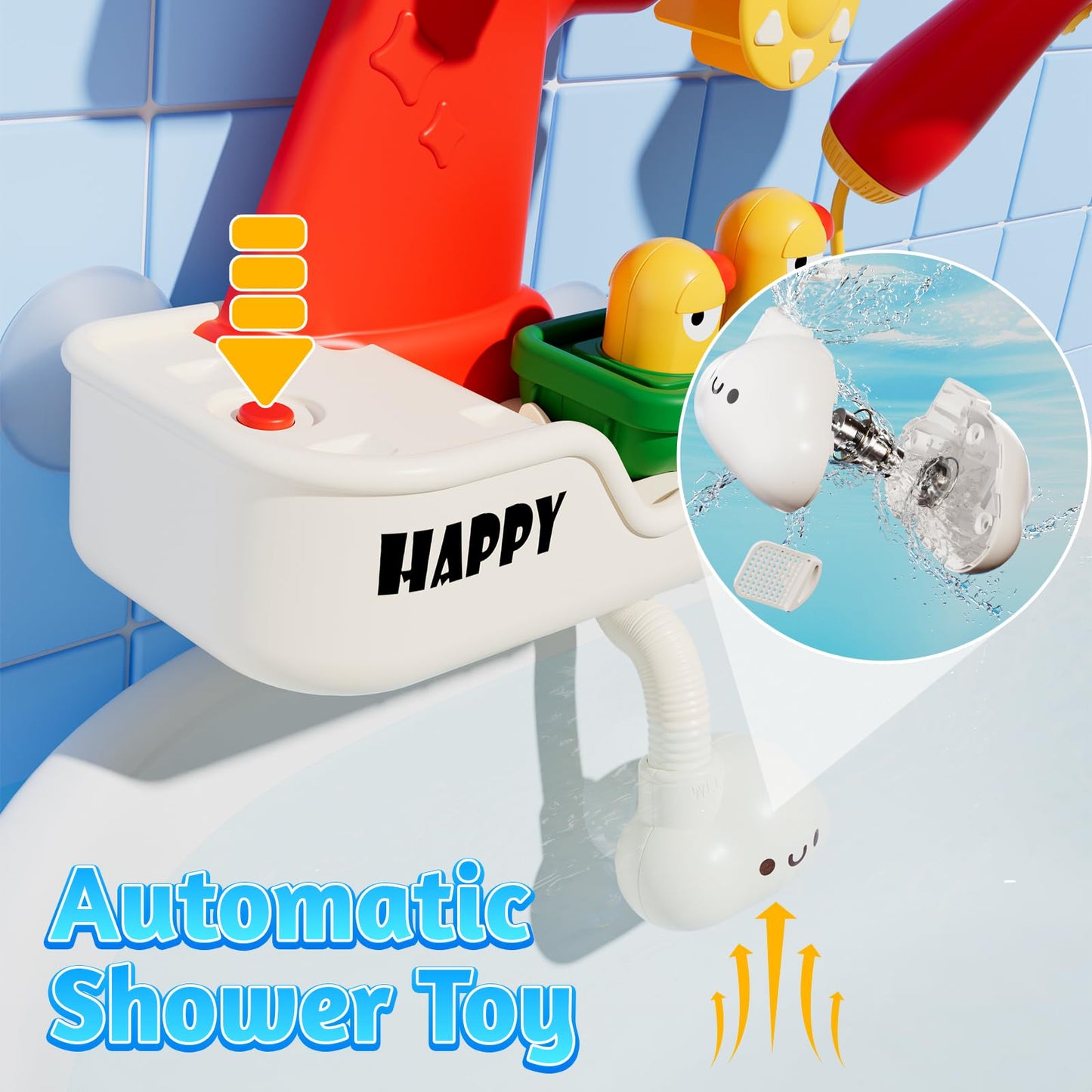 SOCBTNSO FlowFun Bath Toy Set: Electric Shower with 360° Rotate, Rocket Whistle, Cute Car Toy & Little Yacht | Interactive Water Play Kit for Toddlers 18 Months +