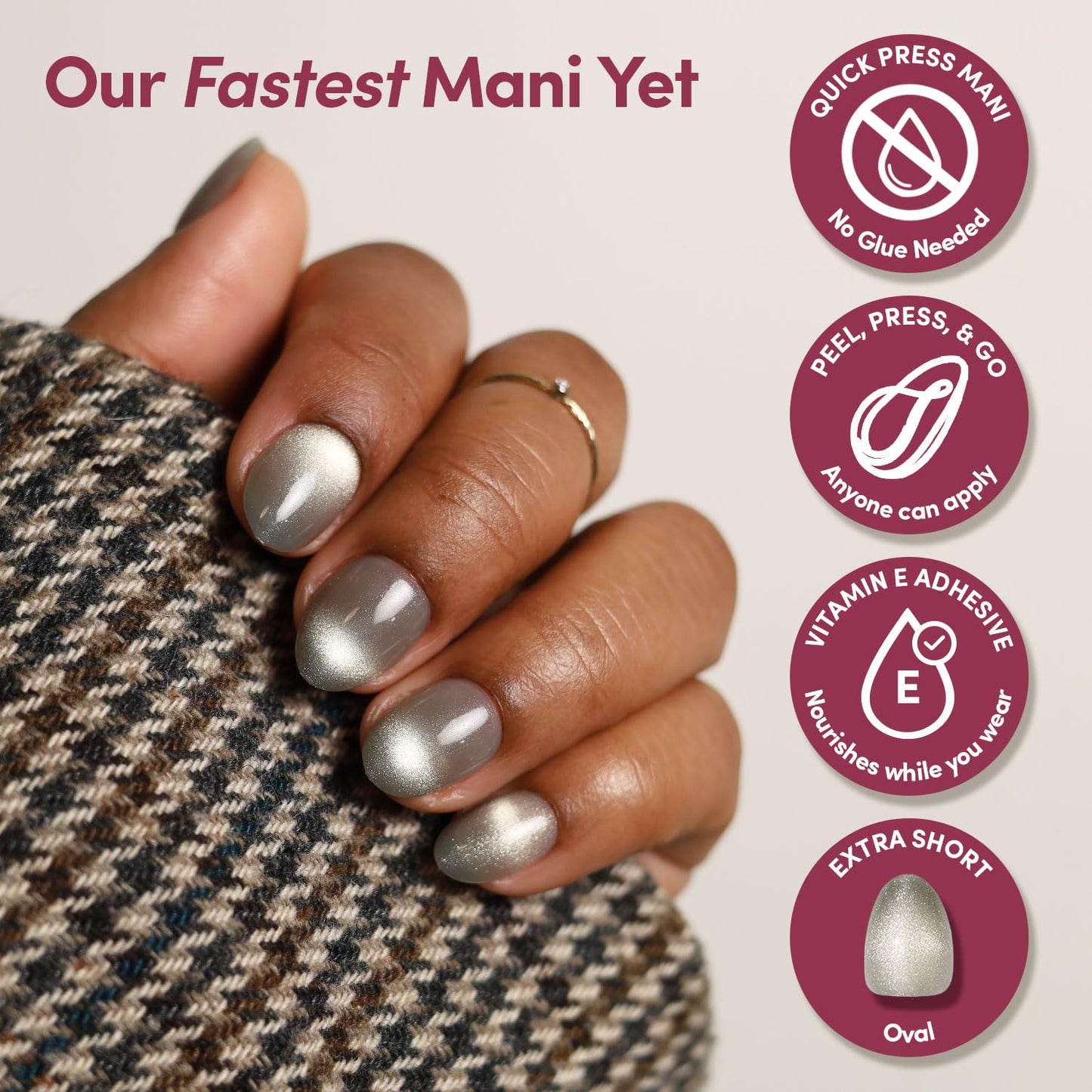 Glamnetic Quick Press Mani Bundle - No Glue Press On Nails, Just Peel and Stick | Sparkly Moss & Light Beam | Mess Free Salon Quality Stick On Nails | Oval & Almond Extra Short Nails