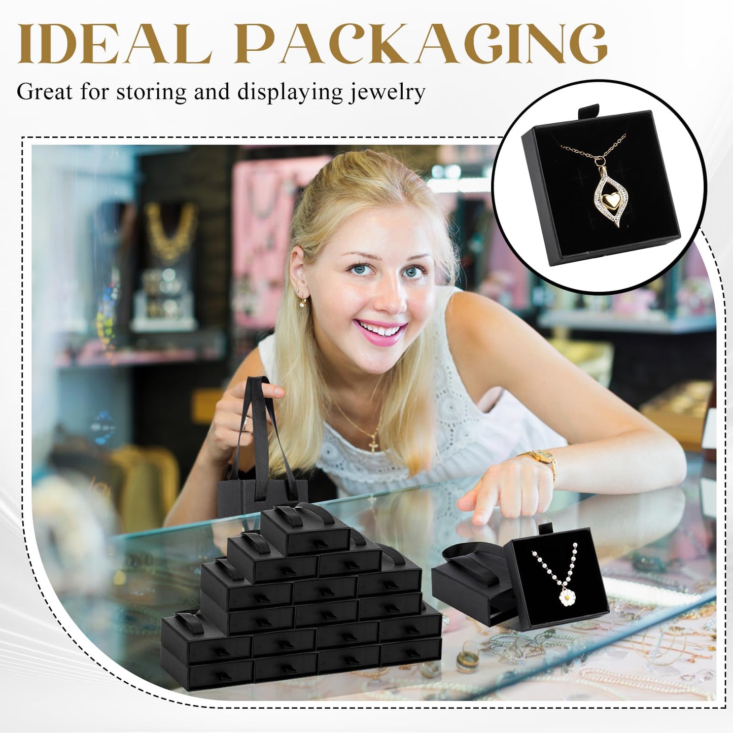 Kenning 50 Pack Jewelry Gift Boxes Bulk 3.1x3.1x1.2inch Cardboard Black Jewelry Boxes for Earrings Bracelets Necklace, Pull out Design, Small Ring Box for Selling Display