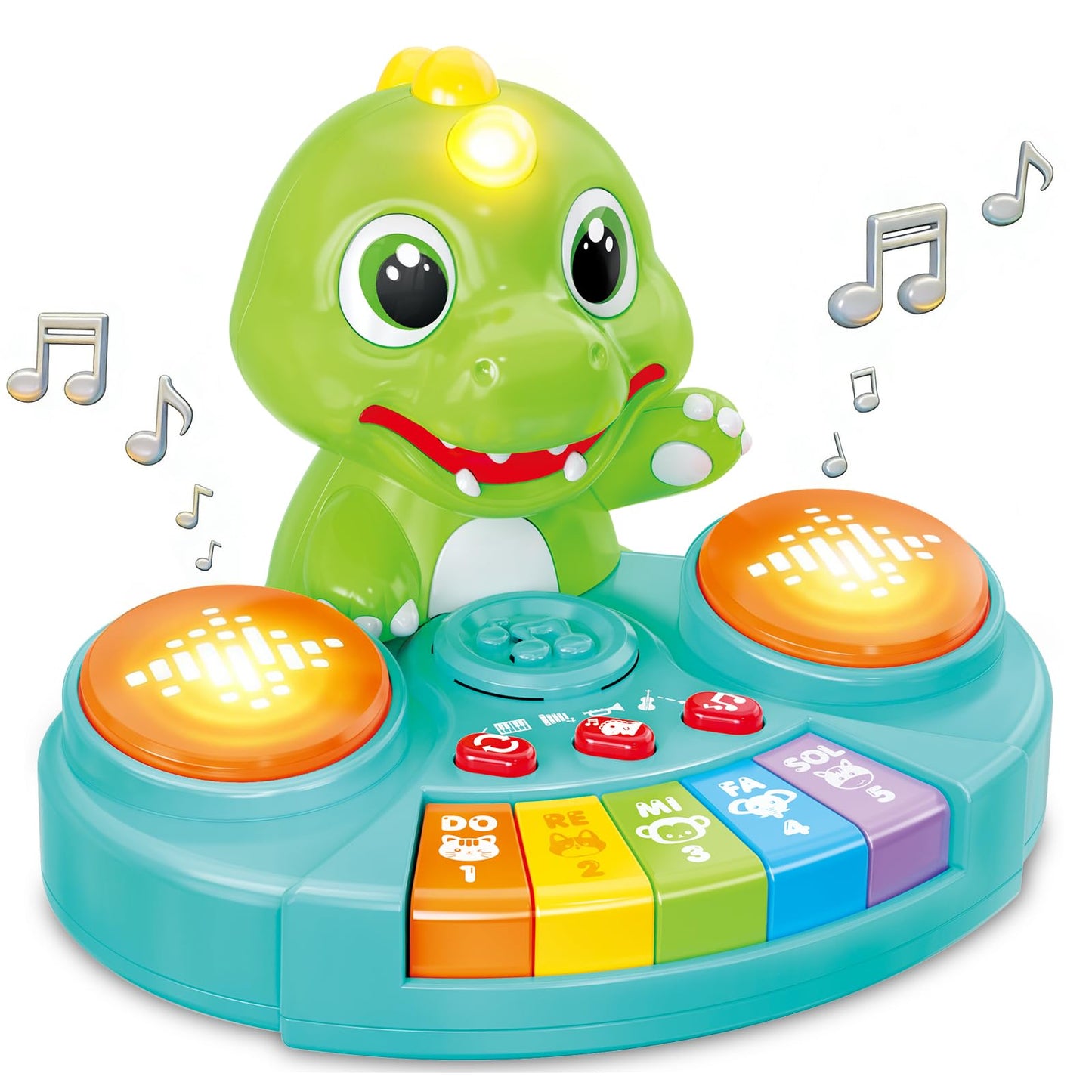 DPDos Dinosaur Baby Piano Toy with Animal Sounds, Light Up Educational Keyboard, Interactive Musical Toys for Babies 6-12 Months and Toddlers