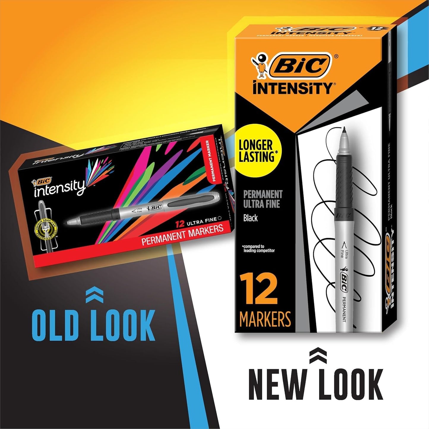 BIC Intensity Black Permanent Markers, Ultra Fine Point, 12-Count Pack of Black Markers With Non-Slip Grip for Comfort and Control