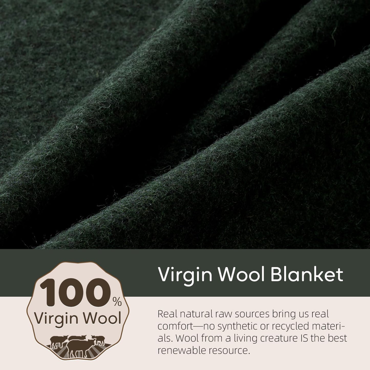 Molithe 100% Wool Blanket, 62" x 86", Warm, Thick, Washable, Military Wool Blanket, Great for Camping, Outdoors, Sporting Events, Survival Kits