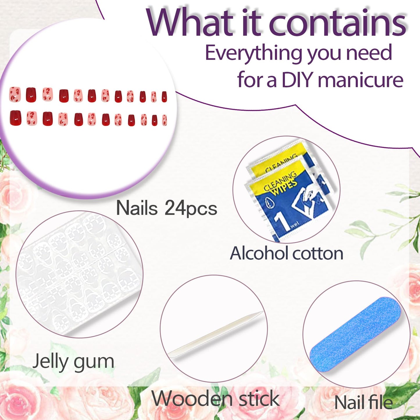 RUPOFUZA Press on Nails Spring Square Short Fake Nails Red Leopard Print False Nails Glossy Red Glue on Nails Acrylic Artificial Nails Extra Short Glue on Nails for Women 24Pcs