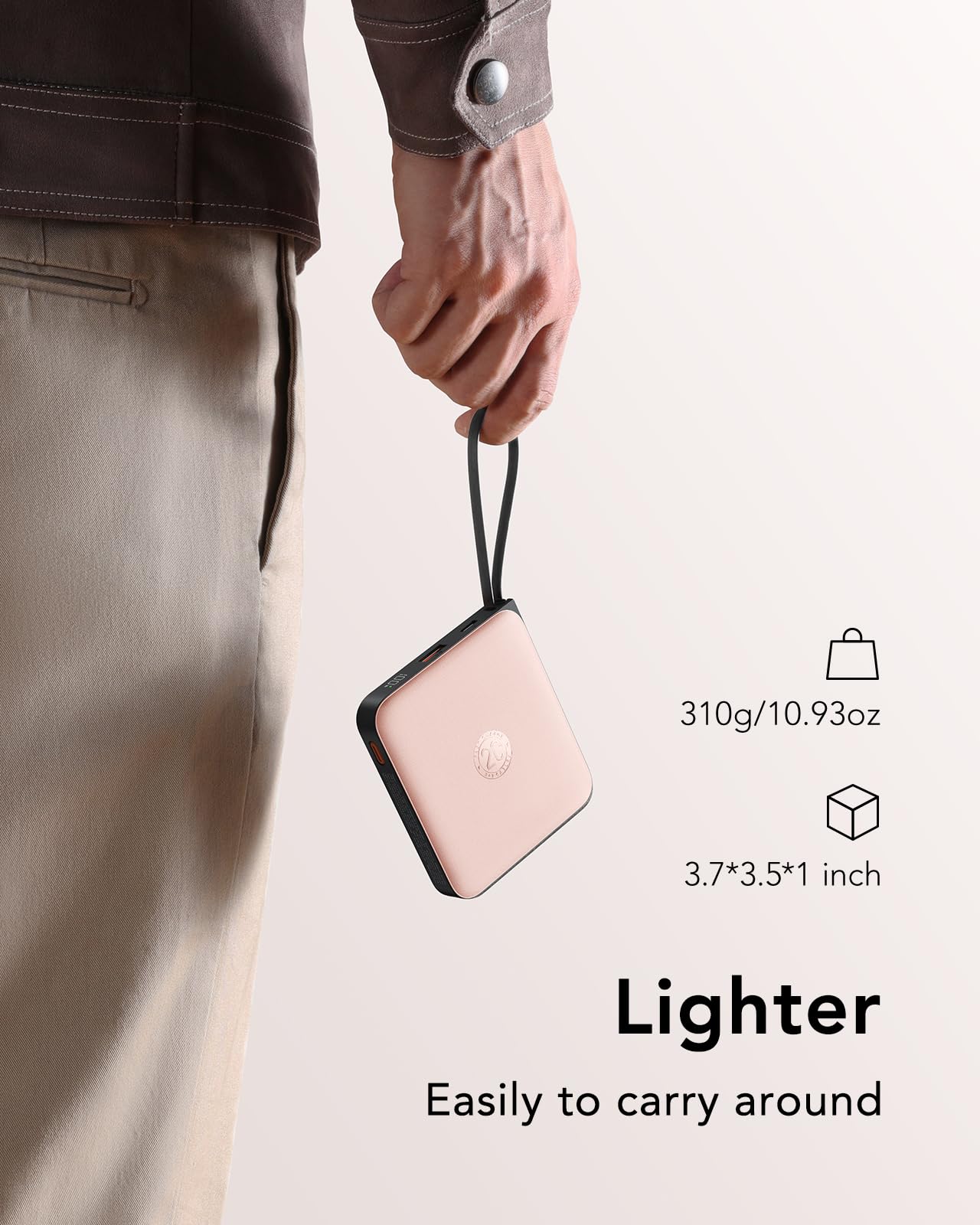 VRURC 20000mAh Power Bank Built-in Cables, Travel Essentials, Portable Charger 22.5W Fast Charging USB C Battery Pack, Phone Battery for iPhone 17 15 14 13 12 11 x Samsung Android Phone,Pink(1 Pack)