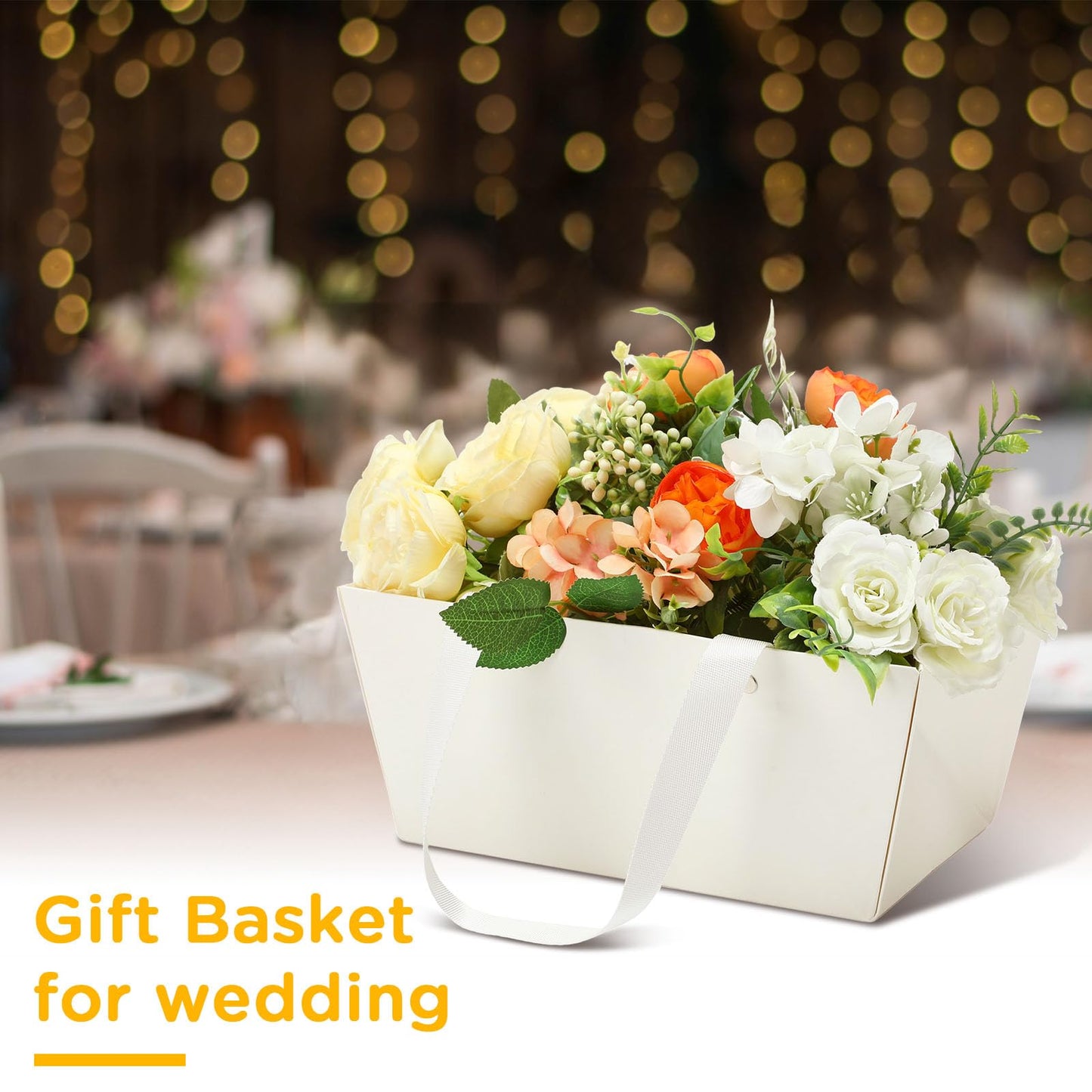 Tuanse 30 Pcs Basket for Gift Empty DIY Bulk Gift Basket Kit with Handle Kraft Cardboard Tray with 30 Bag 30 Bow Market Tray for Wedding Party(White,9.8 x 6.5 x 4.3 in)