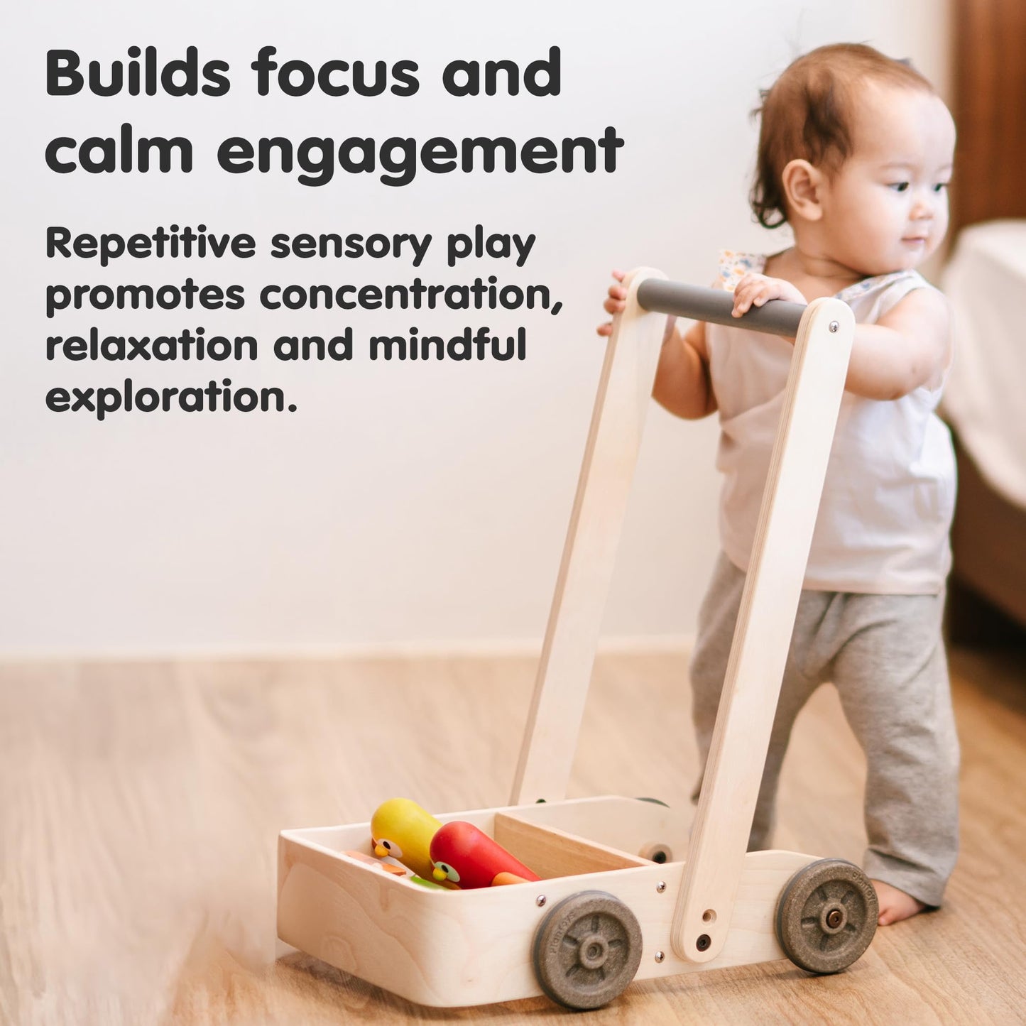 PlanToys® Musical Bird Walker Wooden Push Toy with Sound | Montessori Developmental Activity for Balance, Rhythm & Coordination | Eco-Friendly Educational Toy for Early Learning