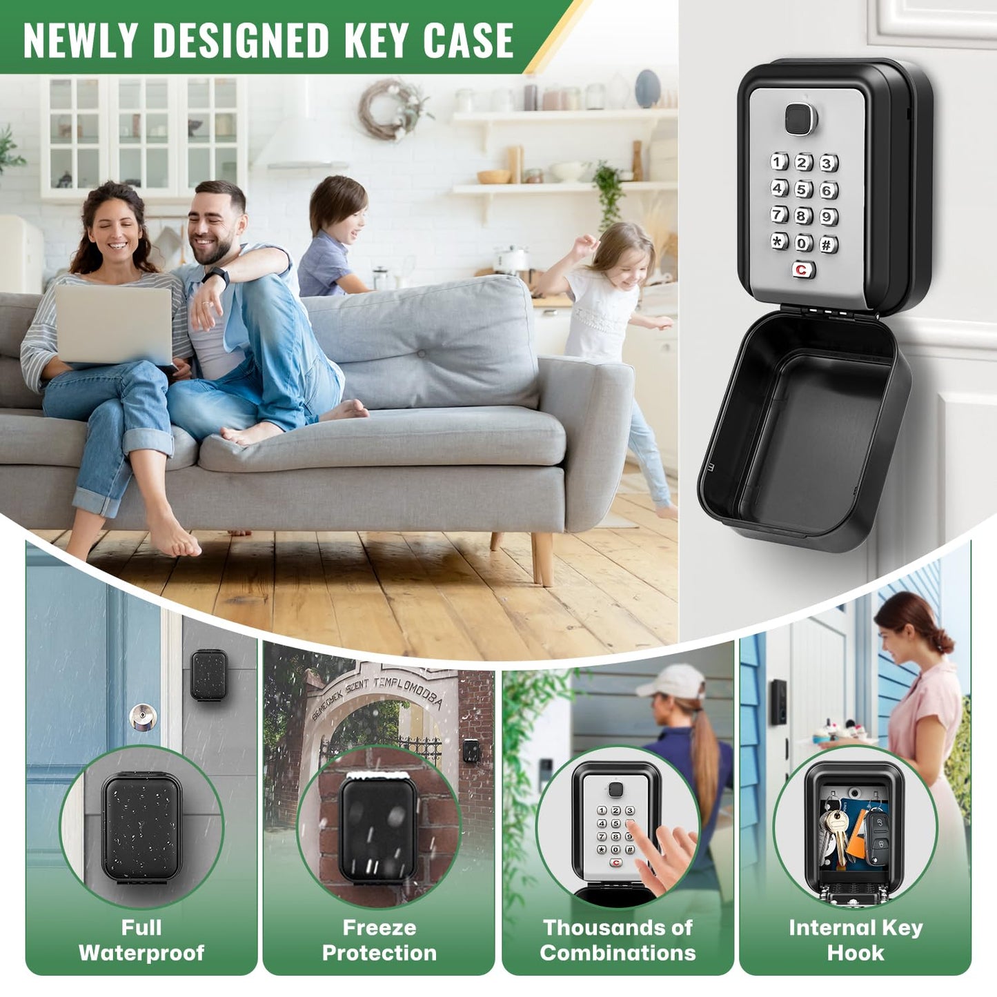 HUANLANG Lock Box for Keys with Code, Waterproof Key Boxs Wall Mount 12-Digit Keypad Locks Box for House Key, Realtors, Garage Spare Keys