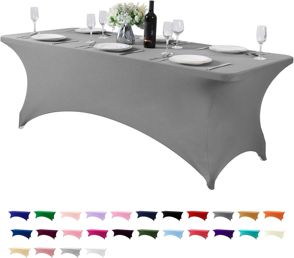 Spandex Table Cover for 8FT or 4ft or 6ft Table Universal Fitted Stretch Tablecloth for Party, Banquet, Wedding and Events-Gray
