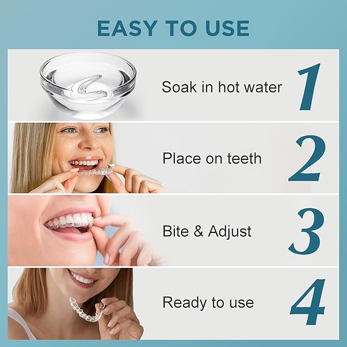 Mouth Guard for Grinding Teeth at Night: Night Guards for Teeth Clenching Custom Fit for Nighttime Protection 4 Pack + 20 Cleansing Tablets
